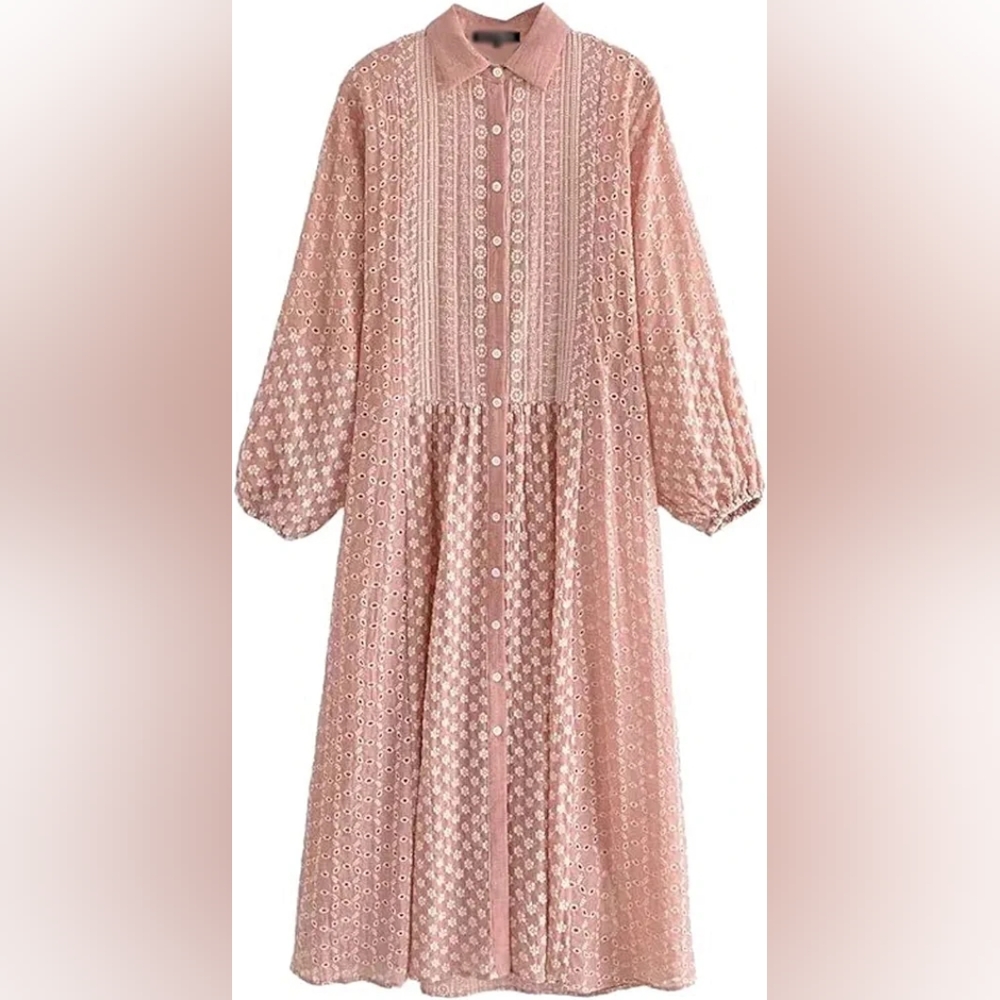 NWT Bohemian Pink and White Eyelet Dress